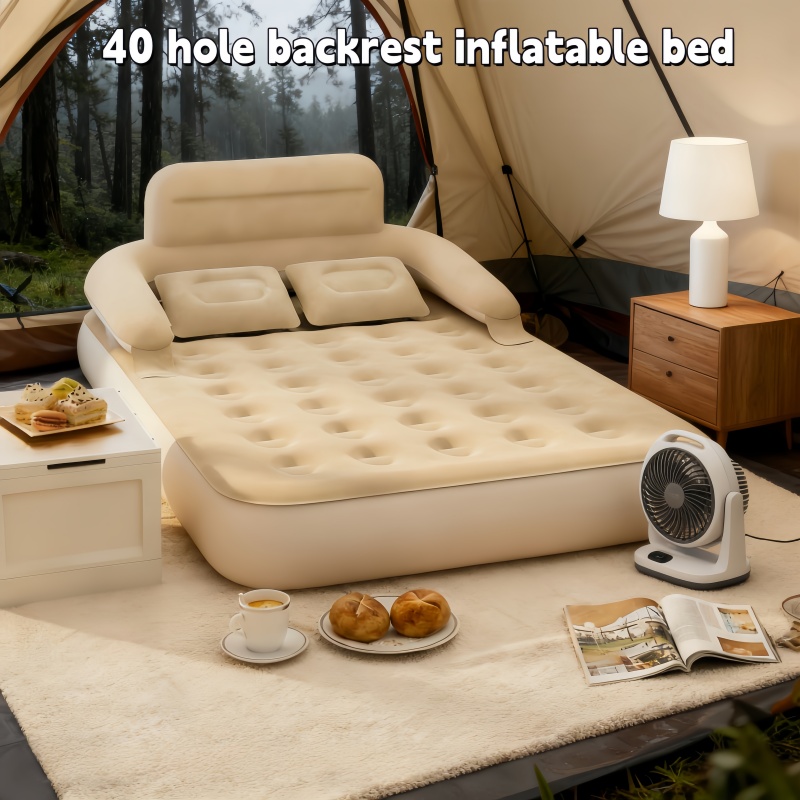 Outdoor Furniture Arhaus - เตียงลมสำหรับตั้งแคมป์กลางแจ้งแบบพกพาสำหรับสองคน พร้อมพนักพิงและโซฟาเป่าลมแบบนุ่มสบาย ใช้เป็นเบาะลมสำหรับนอนพักผ่อนที่บ้านได้