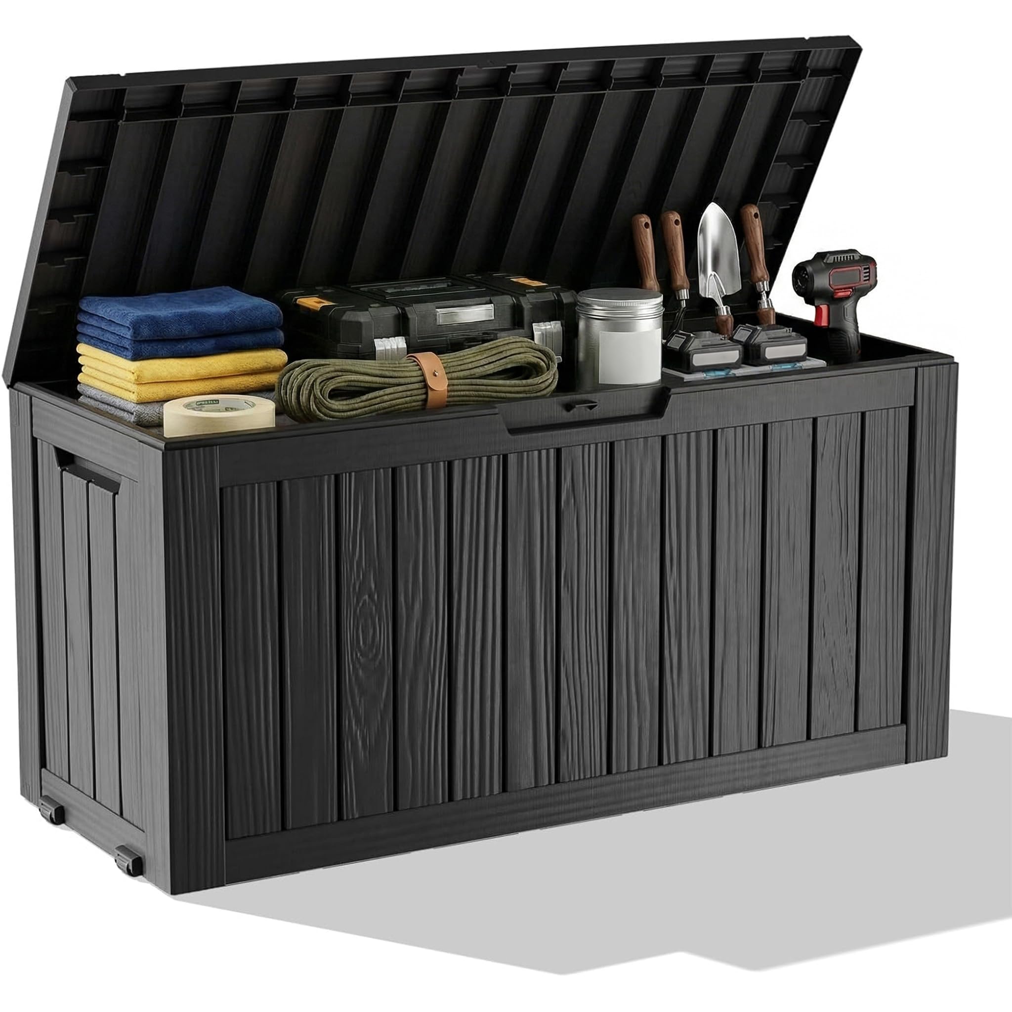 Outdoor Furniture With Storage - กล่องเก็บของกลางแจ้งกันน้ำทำจากเรซิน พร้อมกุญแจล็อค ทนทานต่อรังสียูวี ใช้เป็นม้านั่งกลางแจ้ง เฟอร์นิเจอร์สำหรับลานบ้าน ระเบียง