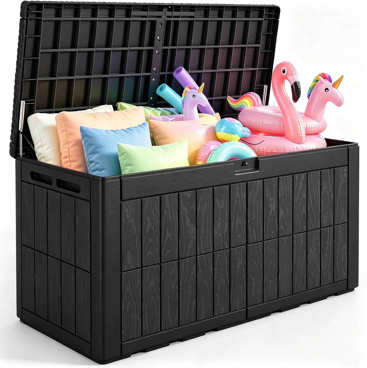 Outdoor Furniture With Storage - กล่องเก็บของกลางแจ้งขนาดใหญ่ 120 แกลลอน พร้อมโครงสร้างเรซินกันน้ำ ฝาปิดล็อคได้ พร้อมเบาะรองนั่ง