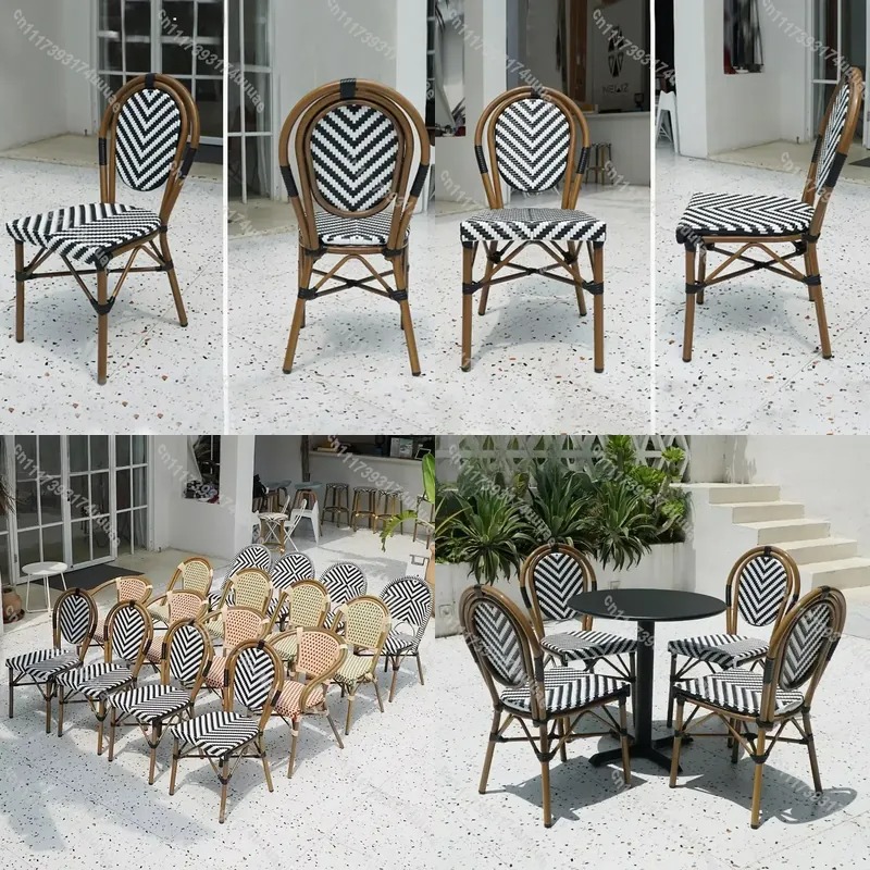 Outdoor Furniture Cafe - เก้าอี้หวายแบบซ้อนได้ สไตล์เฟรนช์บิสโทร เฟอร์นิเจอร์สำหรับสวนกลางแจ้ง ลานระเบียง คาเฟ่ ร้านอาหาร