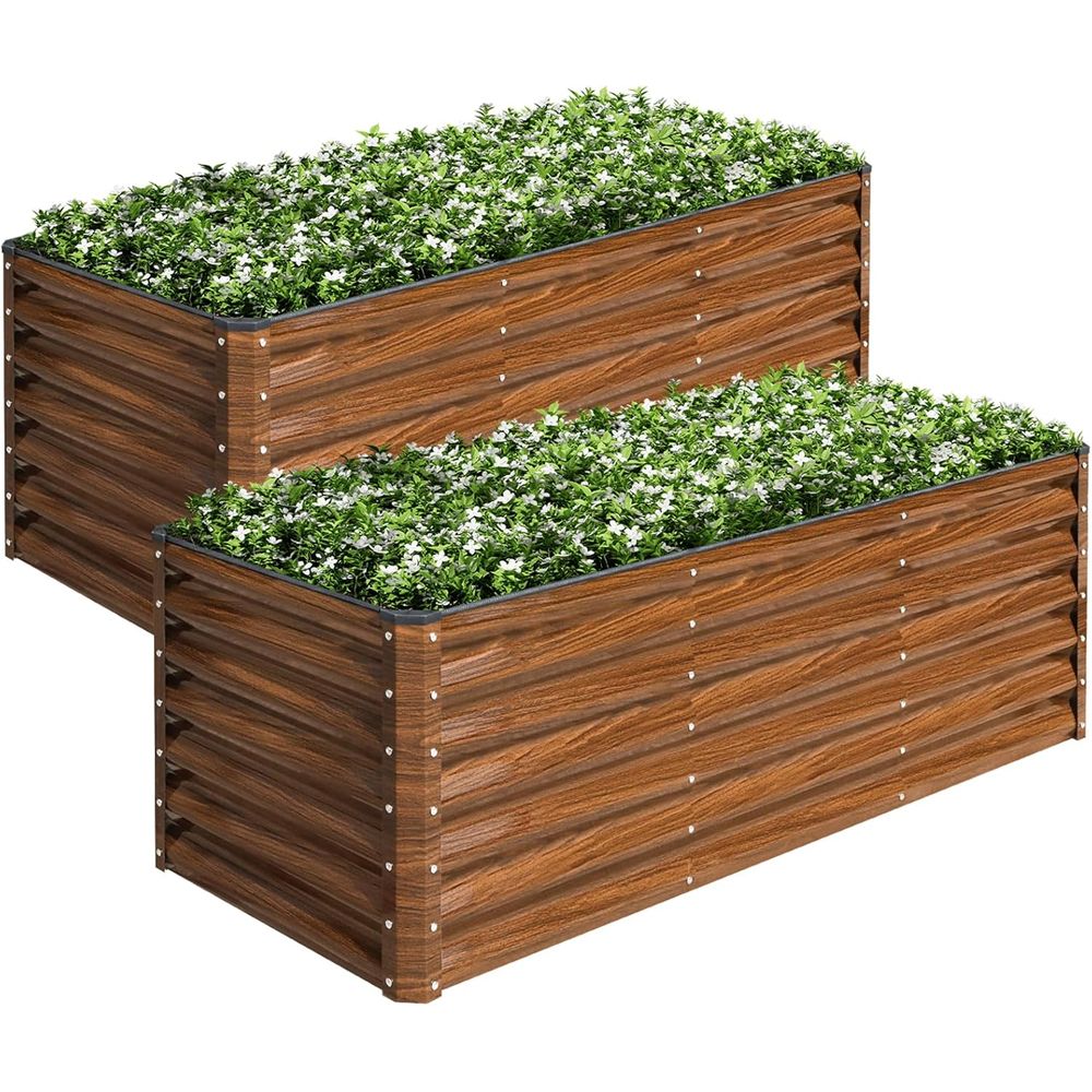 Planter Raised Metal - ชุดแปลงแปลงปลูกผักยกพื้นแบบชุบสังกะสี 2 ชิ้น ขนาด 6x2x2 ฟุต,