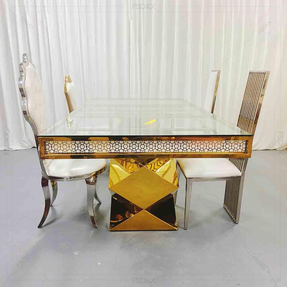 Outdoor Furniture Supplier - ผู้จัดงานแต่งงาน FSDKX จำหน่ายโต๊ะอาหารโรงแรม 10 ที่นั่ง โต๊ะสแตนเลสสำหรับงานกลางแจ้ง