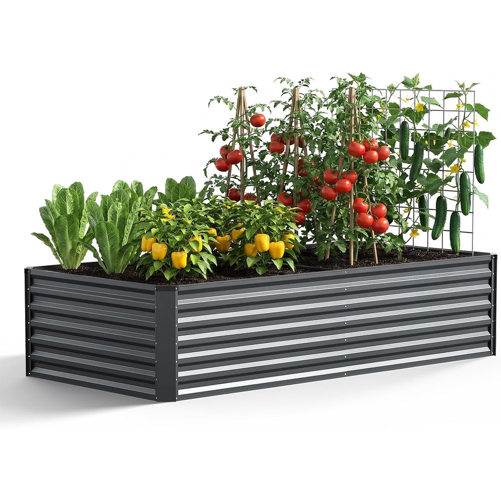Planter Raised Metal - แปลงปลูกผักยกพื้นกลางแจ้งขนาดใหญ่ ชุบกัลวาไนซ์ 6x3x2 ฟุต กระถางปลูกโลหะทนทานสำหรับผัก ผลไม้