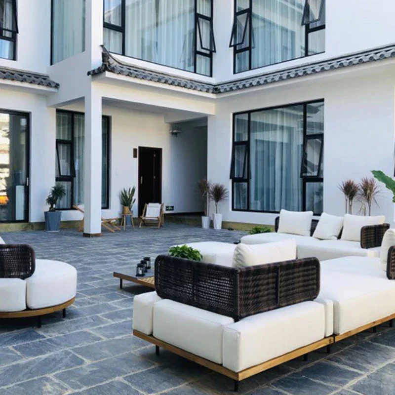 Outdoor Furniture Japanese Style - โซฟาสวนไม้สักสไตล์ญี่ปุ่นเรียบง่าย โซฟาสวนดีไซน์เนอร์สุดหรูสไตล์เรโทร โซฟาสวนทันสมัย เฟอร์นิเจอร์กลางแจ้ง Divano HBOS