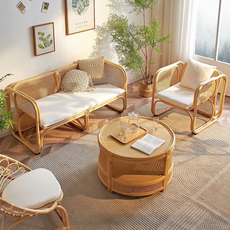 Outdoor Furniture Japanese Style - โซฟาหวายญี่ปุ่นแบบผสมผสาน สไตล์โฮมสเตย์อินโดนีเซีย สำหรับระเบียงกลางแจ้ง เก้าอี้หวายเดี่ยว โซฟาเดี่ยวพร้อมที่วางแขน เก้าอี้พักผ่อน