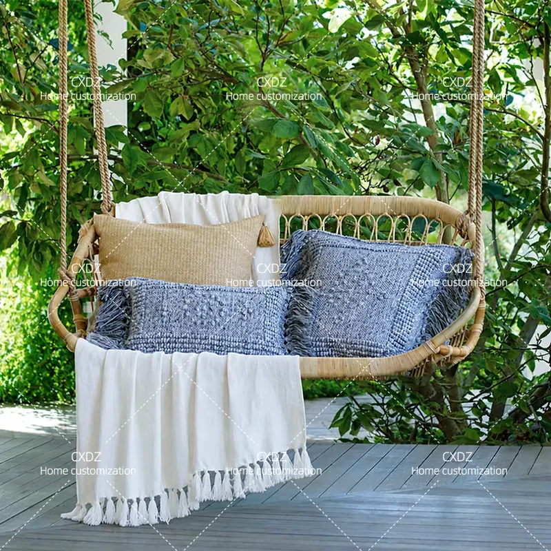 Outdoor Furniture Japanese Style - เก้าอี้หวายแขวนคู่สำหรับกลางแจ้ง สไตล์บาหลี แบบเปลญวน สำหรับระเบียง ลานบ้าน สวน