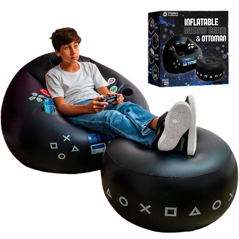 Outdoor Furniture Arhaus - เก้าอี้เกมมิ่ง Creative Esports พร้อมที่วางแก้วและกระเป๋าข้าง เฟอร์นิเจอร์เป่าลม สีดำ
