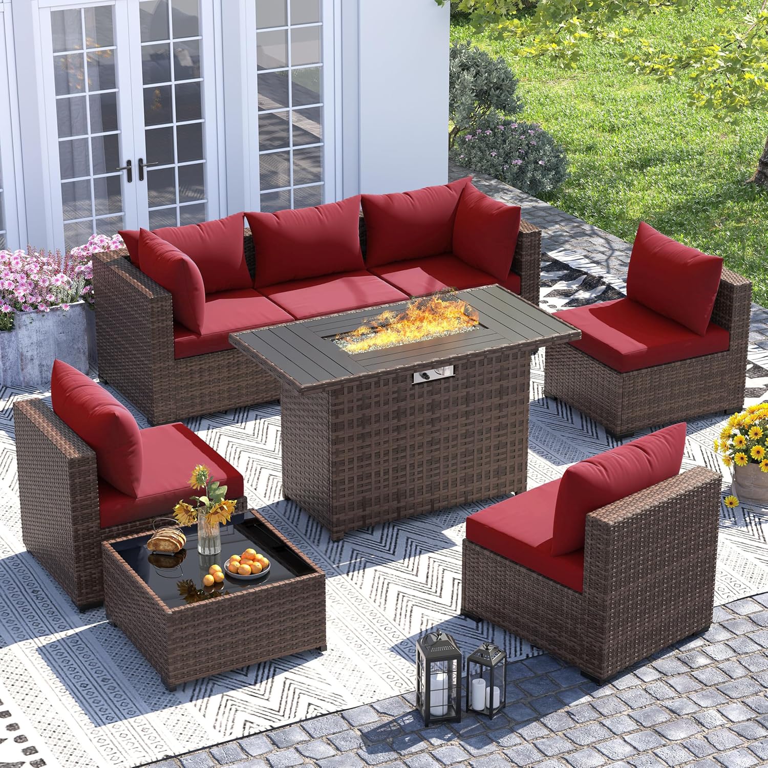 ชุดโซฟาหวาย 8 ชิ้น สำหรับทุกสภ - Outdoor Furniture With Fire Pit Table บทวิจารณ์และราคา