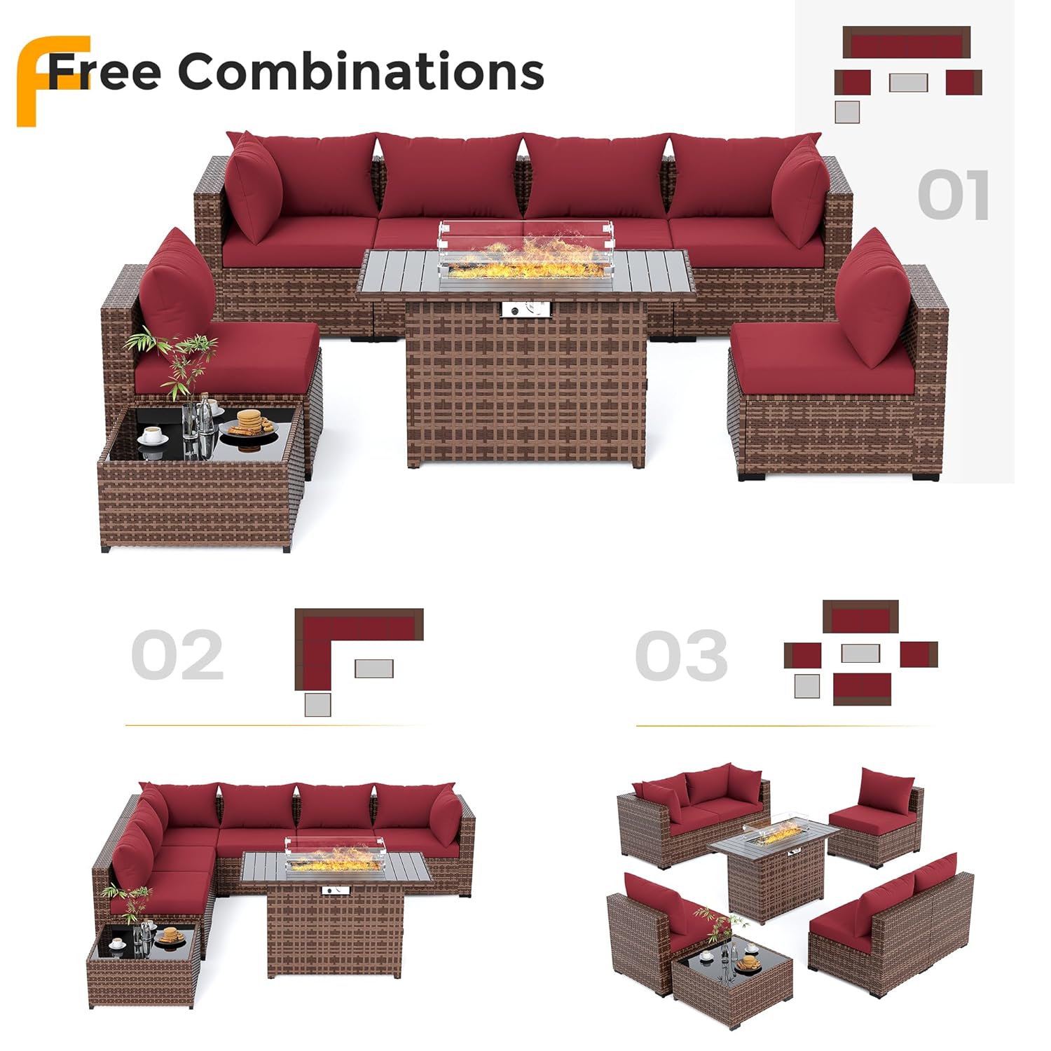 ชุดโซฟาหวาย 8 ชิ้น สำหรับทุกสภ - Outdoor Furniture With Fire Pit Table บทวิจารณ์และราคา