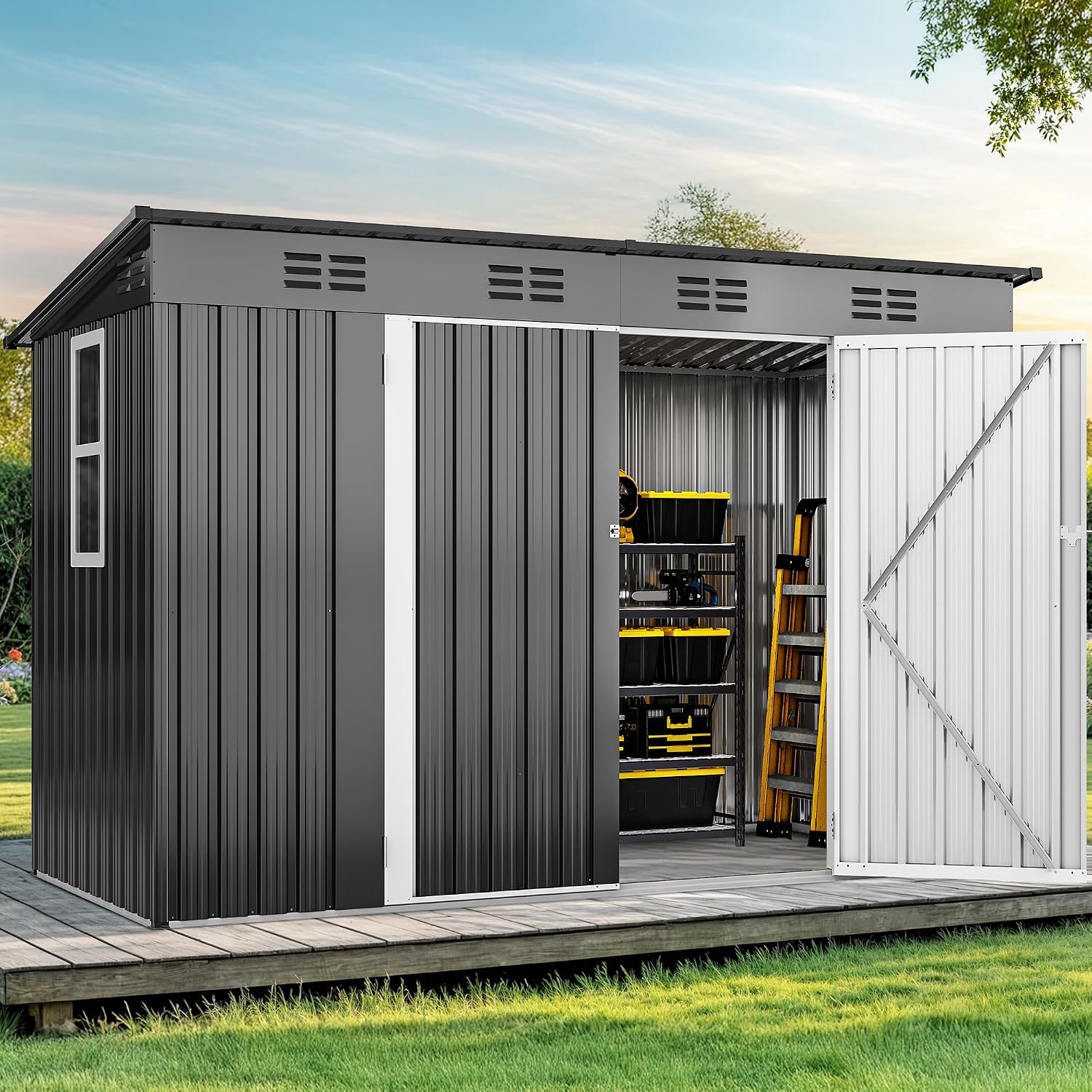 โรงเก็บของกลางแจ้งขนาด 9' x 4' - Outdoor Furniture With Storage บทวิจารณ์และราคา