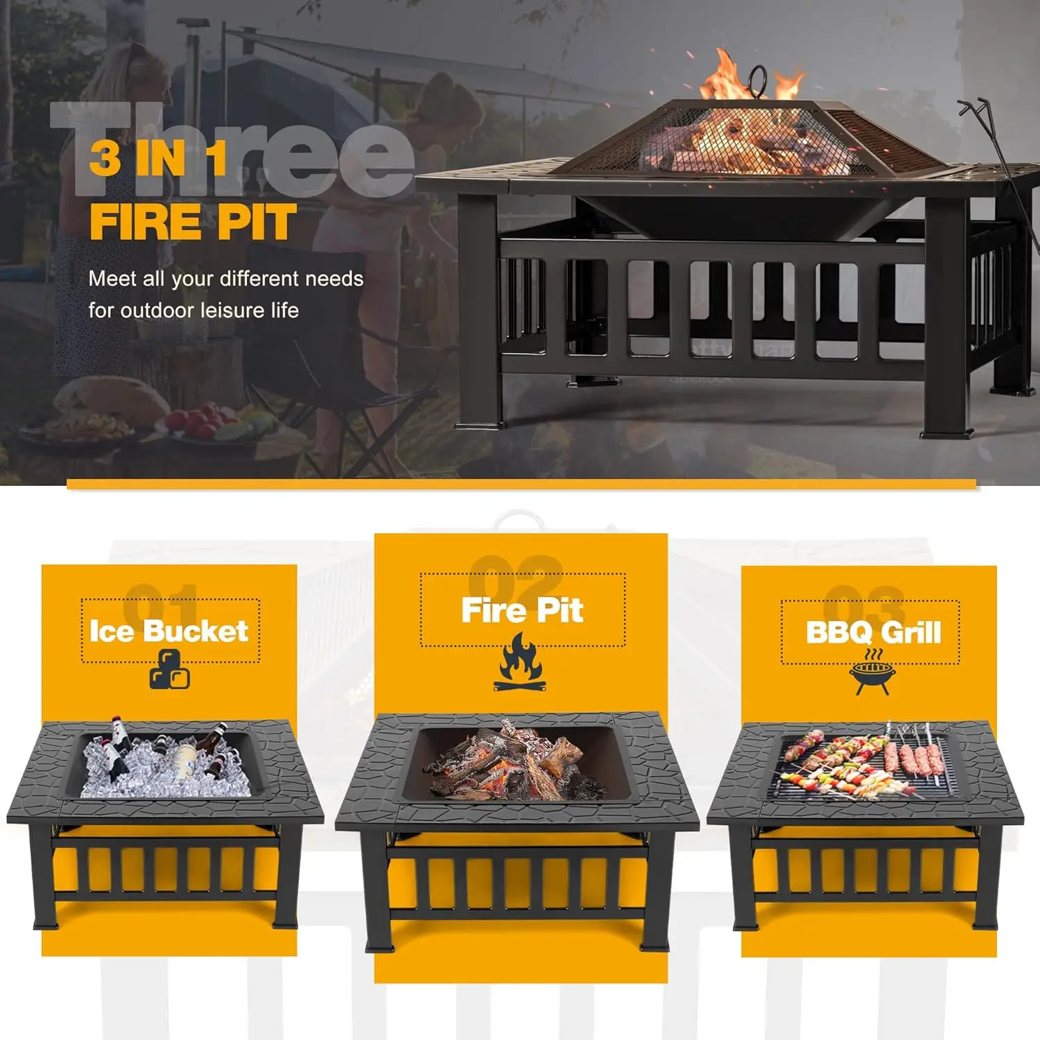 เตาผิงกลางแจ้ง ขนาด 32 นิ้ว โต - Outdoor Furniture With Fire Pit Table บทวิจารณ์และราคา
