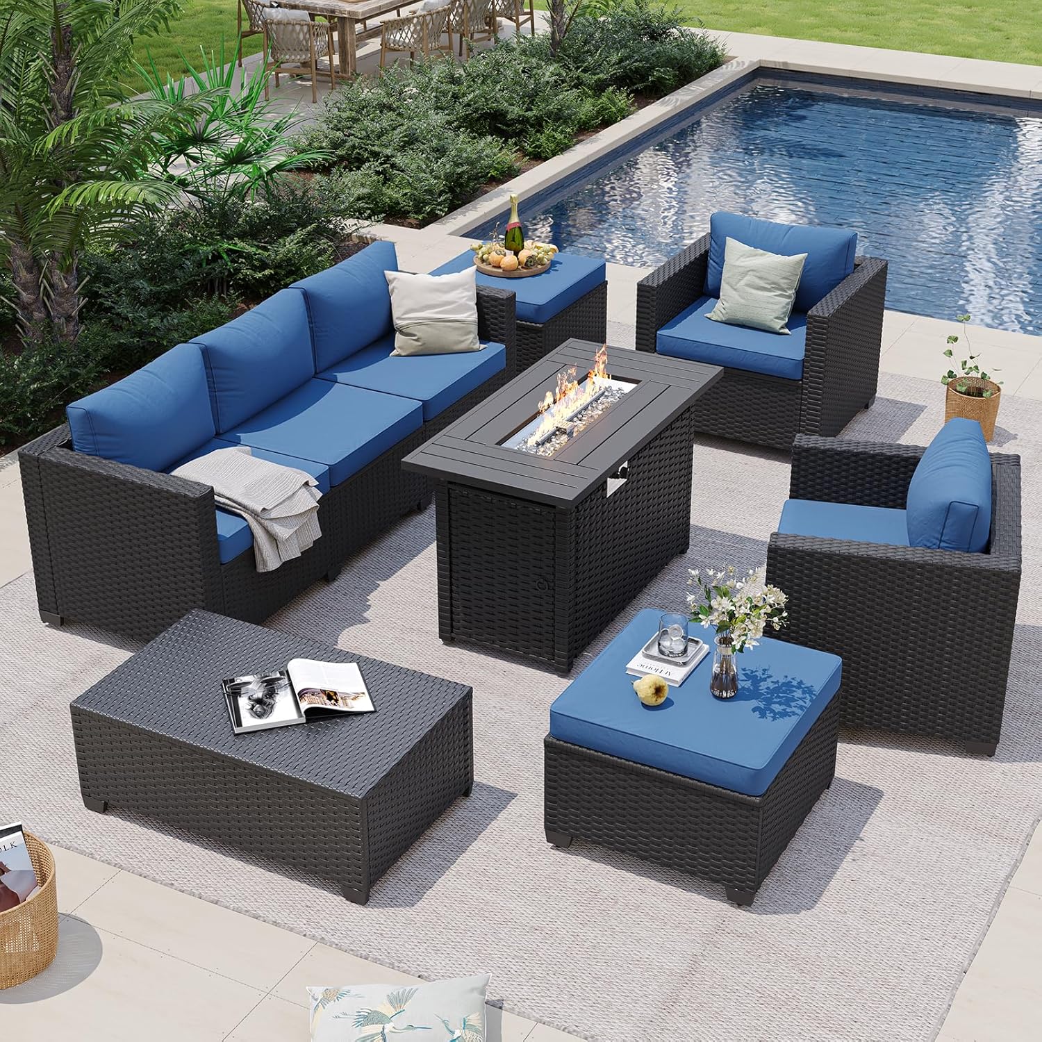 โซฟาแบบแยกส่วนสำหรับกลางแจ้งสี - Outdoor Furniture With Fire Pit Table บทวิจารณ์และราคา