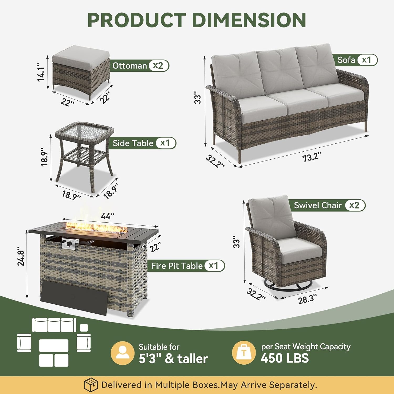 ชุดเฟอร์นิเจอร์หวาย 7 ชิ้น พร้ - Outdoor Furniture With Fire Pit Table บทวิจารณ์และราคา