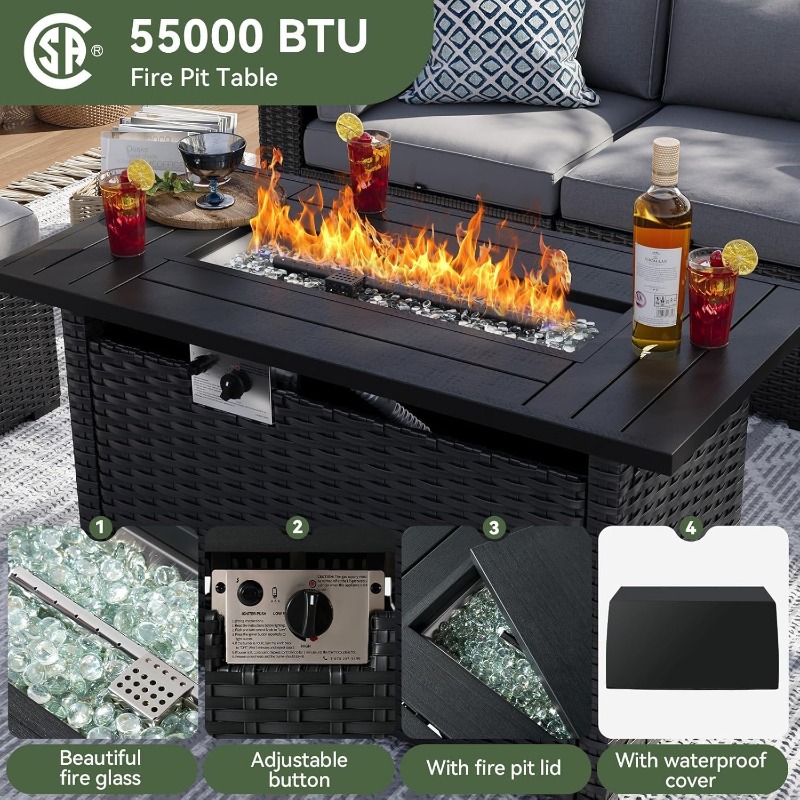ชุดเฟอร์นิเจอร์ลานบ้าน Aoxun 8 - Outdoor Furniture With Fire Pit Table บทวิจารณ์และราคา